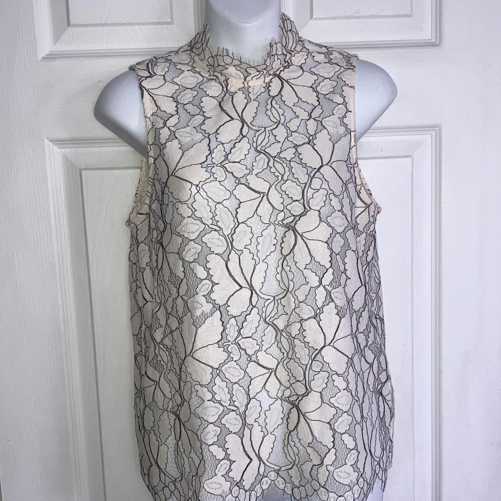 H&M Cream and Black Floral Lace Sleeveless Camisole